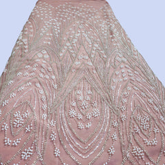 Pale Pink Embroidered Net Fabric with Sequins and Beads