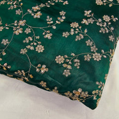 Rajrani Emerald Green Gajji Silk Fabric with Floral Sequins and Zari work