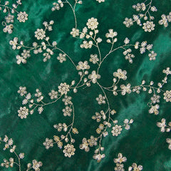 Rajrani Emerald Green Gajji Silk Fabric with Floral Sequins and Zari work