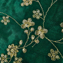 Rajrani Emerald Green Gajji Silk Fabric with Floral Sequins and Zari work