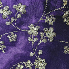 Rajrani Royal Purple Gajji Silk Fabric with Floral Sequins and Zari work