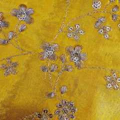 Rajrani Mustard Yellow Gajji Silk Fabric with Floral Sequins and Zari work