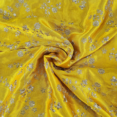 Rajrani Mustard Yellow Gajji Silk Fabric with Floral Sequins and Zari work