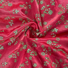 Rajrani Crimson Red Gajji Silk Fabric with Floral Sequins and Zari work
