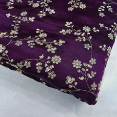 Rajrani Wine Gajji Silk Fabric with Floral Sequins and Zari work