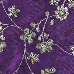 Rajrani Wine Gajji Silk Fabric with Floral Sequins and Zari work