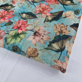 Kusum Sky Blue Chanderi Floral Digital Printed Fabric with Coord Zari Work