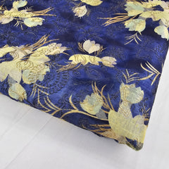 Kusum Blue Chanderi Floral Digital Printed Fabric with Coord Zari Work