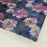 Kusum Indigo Chanderi Floral Digital Printed Fabric with Coord Zari Work