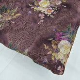 Kusum Walnut Brown Chanderi Floral Digital Printed Fabric with Coord Zari Work