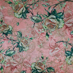 Kusum Dusty Orange Chanderi Floral Digital Printed Fabric with Coord Zari Work