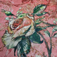 Kusum Dusty Orange Chanderi Floral Digital Printed Fabric with Coord Zari Work