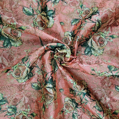 Kusum Dusty Orange Chanderi Floral Digital Printed Fabric with Coord Zari Work