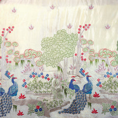 Morjaal Embroidered Dyeable Shimmer Tissue Fabric with Peacock and Jungle Motifs