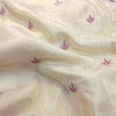 Morjaal Embroidered Dyeable Shimmer Tissue Fabric with Peacock and Jungle Motifs