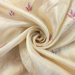 Morjaal Embroidered Dyeable Shimmer Tissue Fabric with Peacock and Jungle Motifs