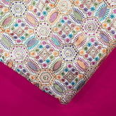 Multicolor Embroidered Zari & Sequin Work Raw Silk Fabric with Geometric Pattern