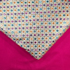 Multicolor Embroidered Zari, Mirror & Sequin Work Raw Silk Fabric with Diamond Pattern