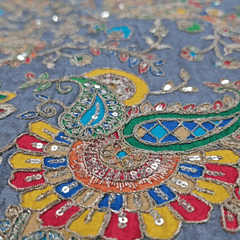 Grey Crepe Base Fabric with Multicolor Embroidery & Zari, Sequin work