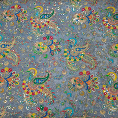 Grey Crepe Base Fabric with Multicolor Embroidery & Zari, Sequin work