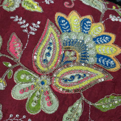 Maroon Crepe Base Fabric with Multicolor Embroidery & Zari, Sequin work