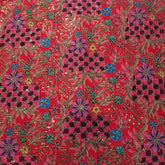 Embroidered Zari & Sequins Work Crepe with Floral & Geometric Position Print - Coral Pink Color