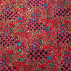 Embroidered Zari & Sequins Work Crepe with Floral & Geometric Position Print - Coral Pink Color