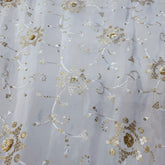 White Crepe Base Fabric with Golden Floral Sequin Embroidery