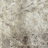 Dyeable Embroidered Shimmer Tissue all over Floral Fabric with Sequin, Zari Work Net Border