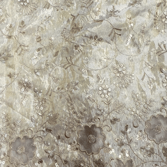 Dyeable Embroidered Shimmer Tissue all over Floral Fabric with Sequin, Zari Work Net Border