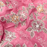 Pastel Pink Crepe Base Fabric with Multicolor Floral Embroidery & Zari, Sequin work