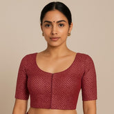 Gold Koyari Deep Maroon Color Banarasi Brocade Blouse with Round Neckline