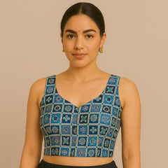 Rangrez Shades of Bright Blue and Sea Blue Color Sequin Blouse with Sweetheart Neckline