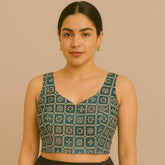 Rangrez Shades of Crystal Teal Color Sequin Blouse with Sweetheart Neckline