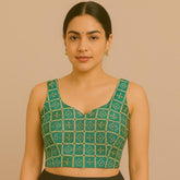 Rangrez Shades of Green Color Sequin Blouse with Sweetheart Neckline