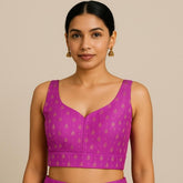 Rebecca Barbie Pink Zari Stripe Blouse with Deep Sweetheart Neckline