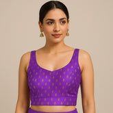 Rebecca Purple Zari Stripe Blouse with Deep Sweetheart Neckline