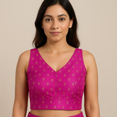 Lisa Soft Fuchsia Purple Color & Zari Butti motifs Blouse with V Neckline
