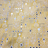 Yellow Georgette Fabric with Intricate White Resam Embroidery and Mirrorwork