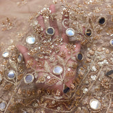 Embroidered Golden Net Fabric with Sequin,Zari, Cutdana & Mirror Work with Border