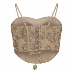 Designer Readymade Corset on Beige Embroidered Net Fabric