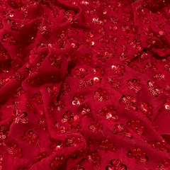 Red Embroidered on Red Georgette Fabric with Cutdana & Sequin Work