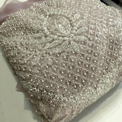 Dusk Lilac Embroidered Net Fabric with Heavy Sequins, Beads & Pearl Work