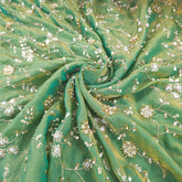 Mirha Hand Embroidered Pale Green Organza Shimmer Tissue with intricate Floral Sequin Embroidery