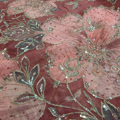 Dusty Pink Organza Mahima Mahajan inspired with cutdana & sequin work with Floral Position Print