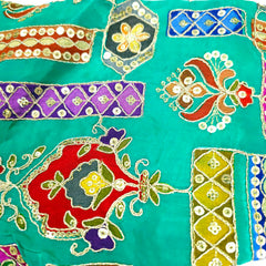 Embroidered Turquoise Blouse - Sweetheart Neckline with tie -up dori