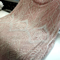 Blush Pink Embroidered Net Fabric with Heavy Sequins, Beads & Pearl Work
