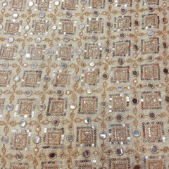 Dyeable Shimmer Tissue Fabric with Geometric Mirror, Sequin & Cutdana Work