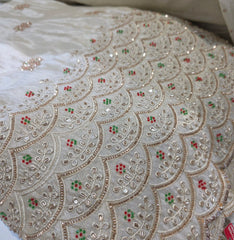DYEABLE Embroidered Shimmer Tissue with Circular Floral Motifs & Scallope Border