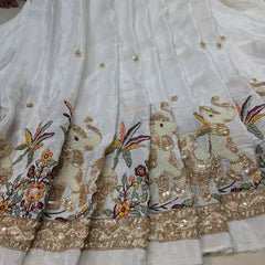 DYEABLE Crepe Fabric with Sequin, cutdana and zari work with Multi-color Elephant Border